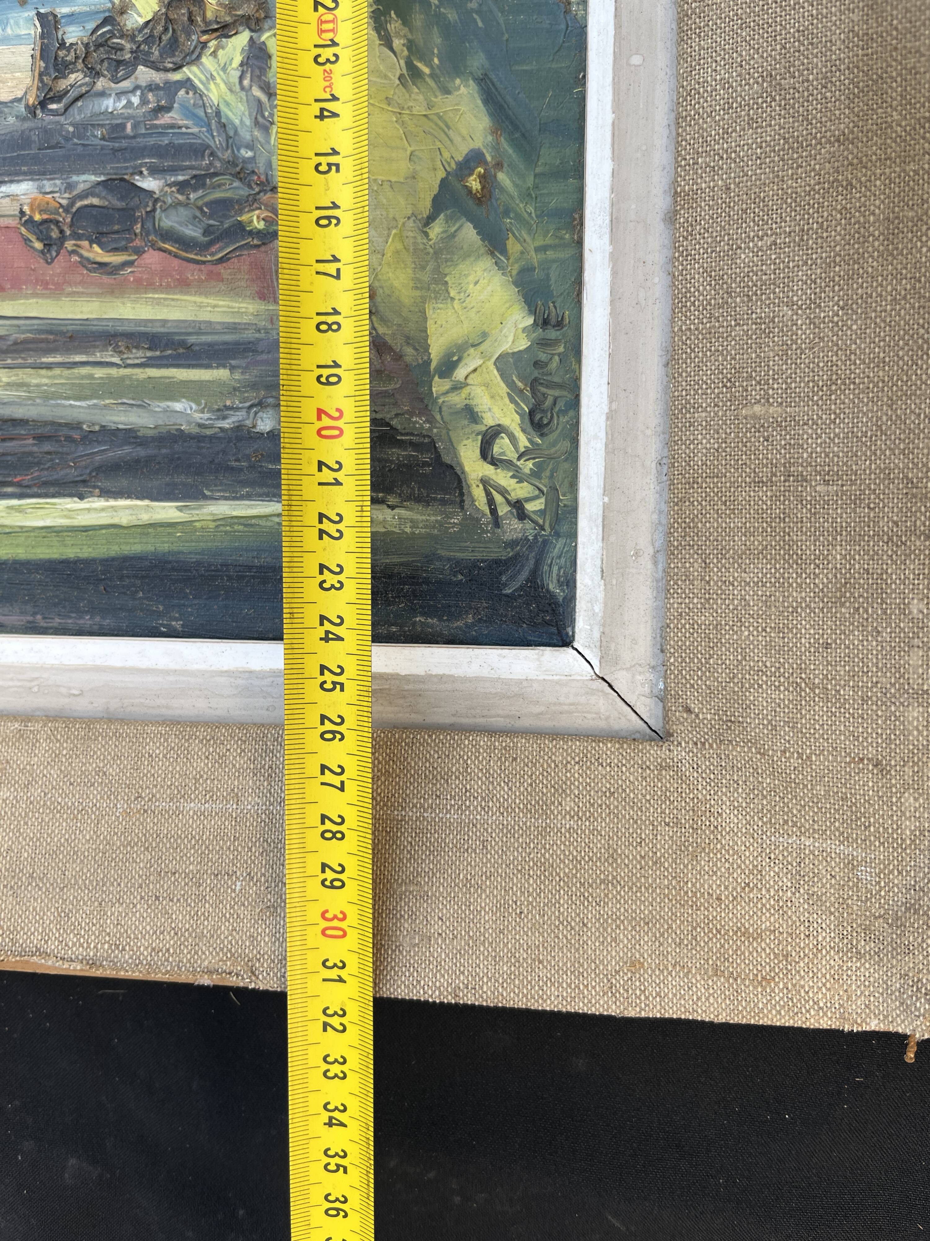 Signed Impressionist painting – Busy street scene