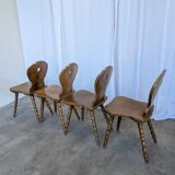 Set of 4 Vintage Tyrolean Heart Cutout Wooden Dining Chairs