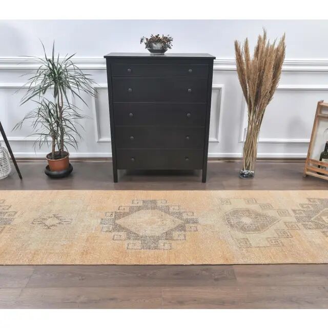 Turkish Oushak wool kilim rug 96x365