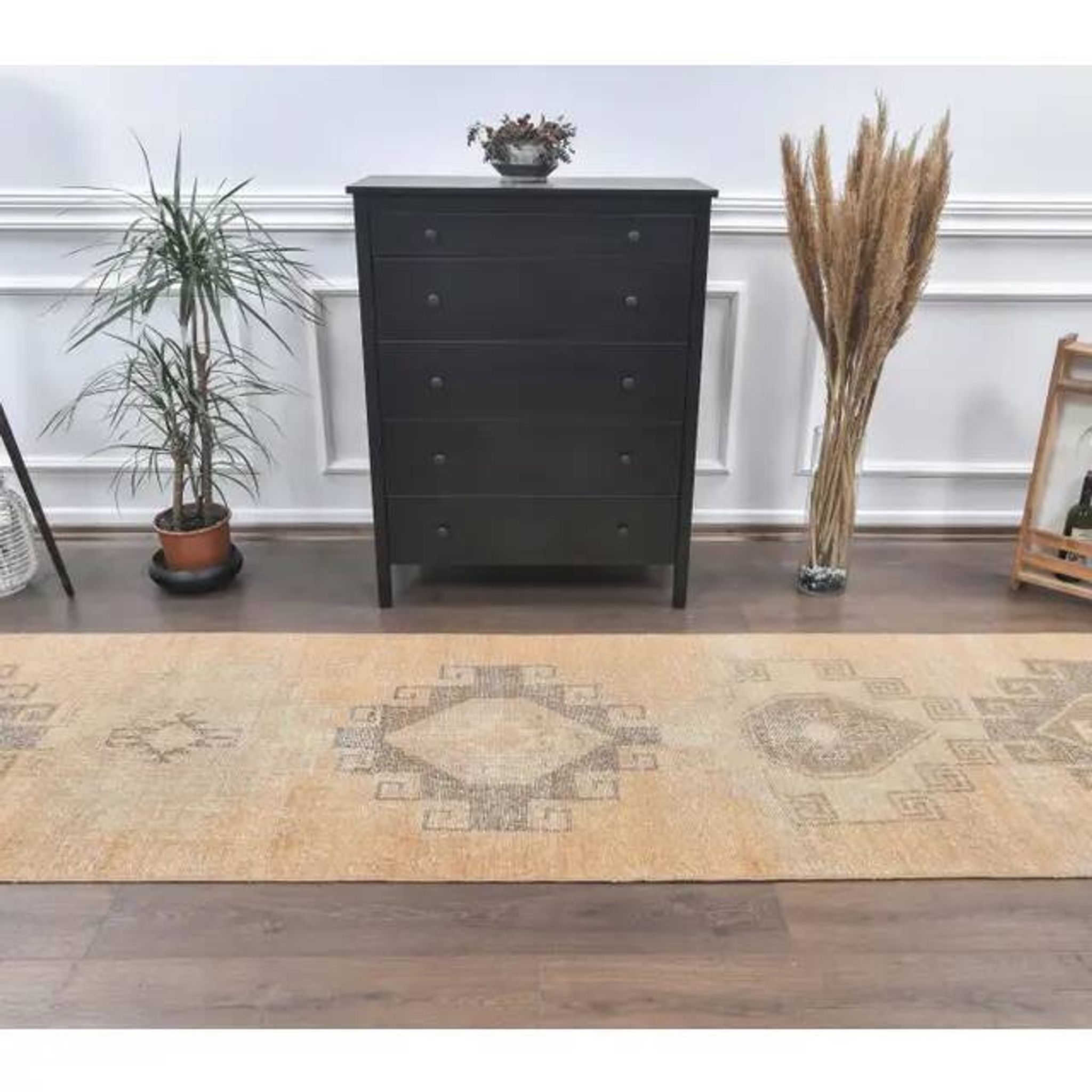 Turkish Oushak wool kilim rug 96x365