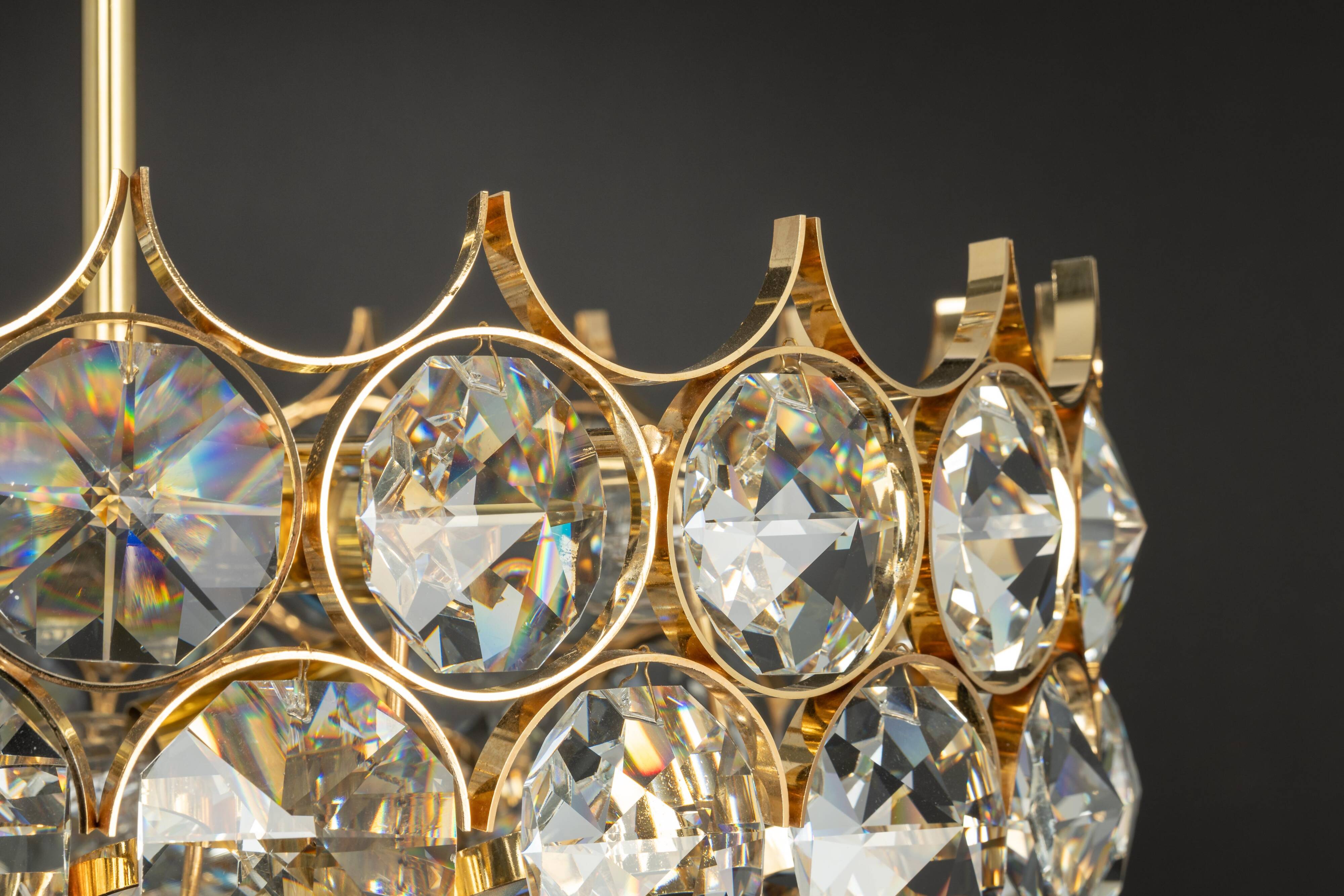 Golden brass chandelier, Sciolari design by Palwa, Germany, 1970s