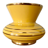 Vase vintage art déco en céramique jaune et doré