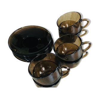 Coffee service amber glass 70s Vereco