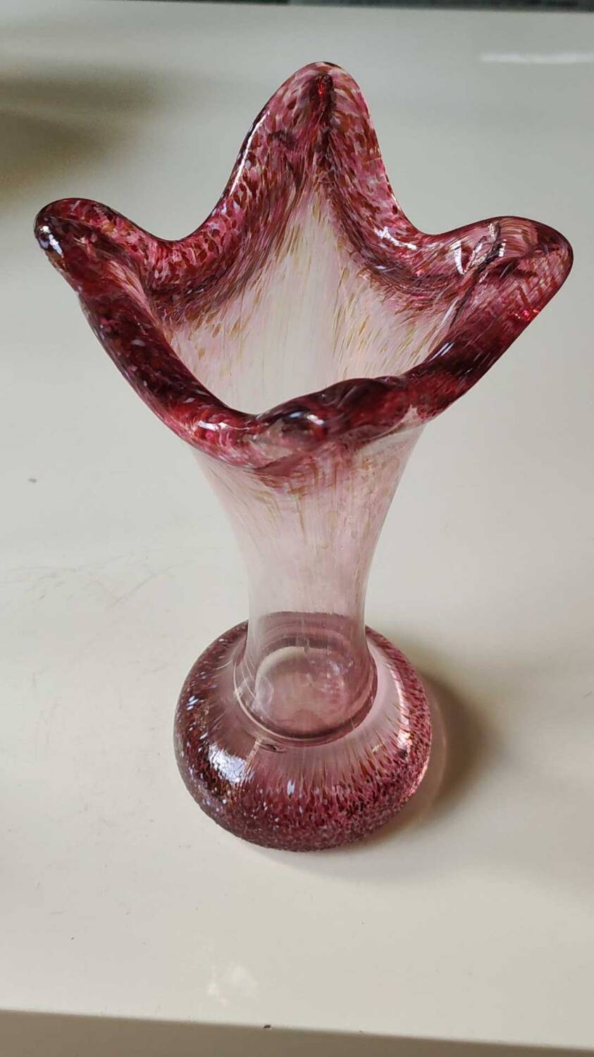 Floral vase/Clichy glassware/Camaieus shades of pink. Dotted patterns/Volutes. Height 25.5 cm