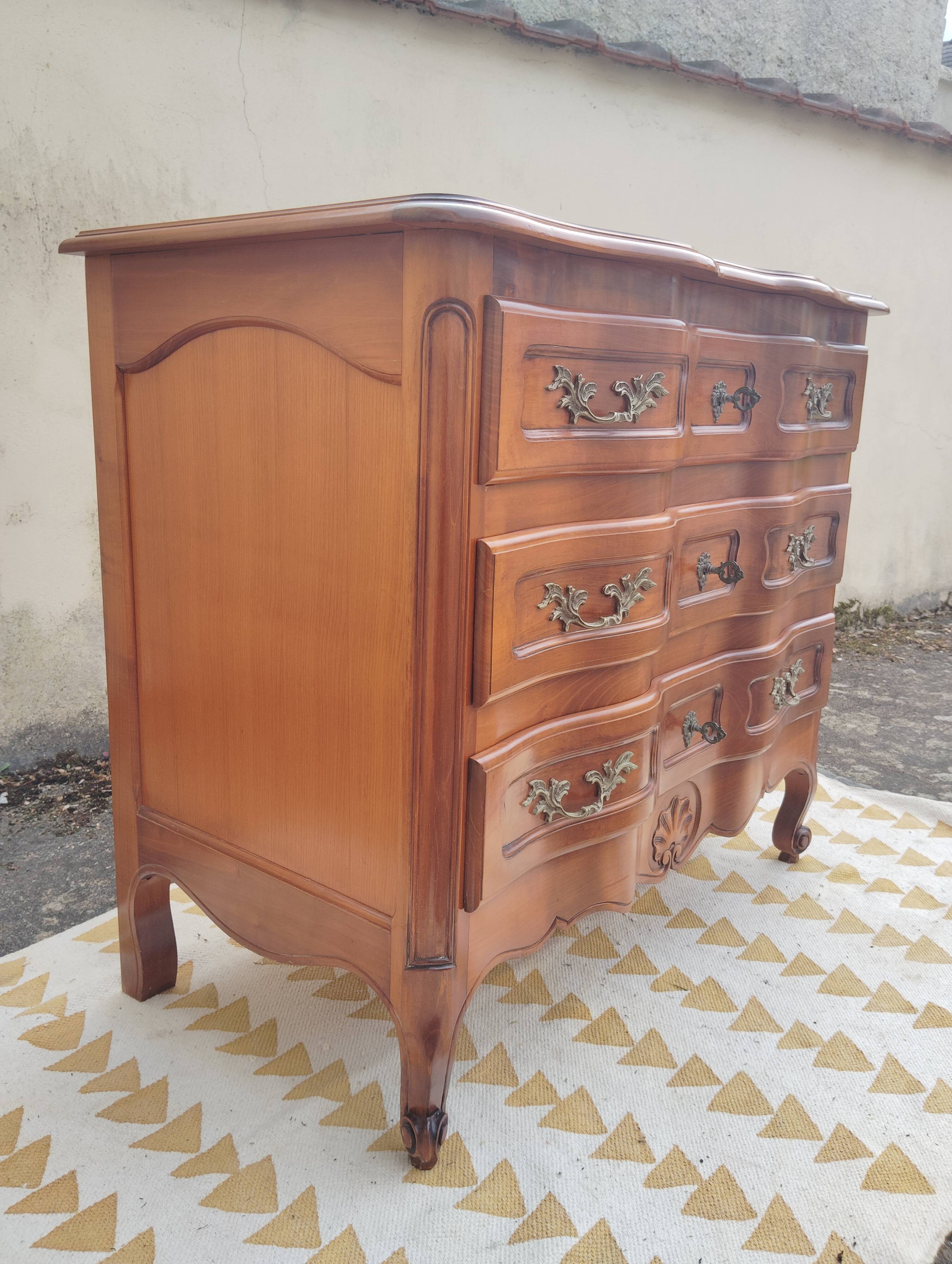 Small cherry crossbow chest of drawers, Regency/Louis XV style