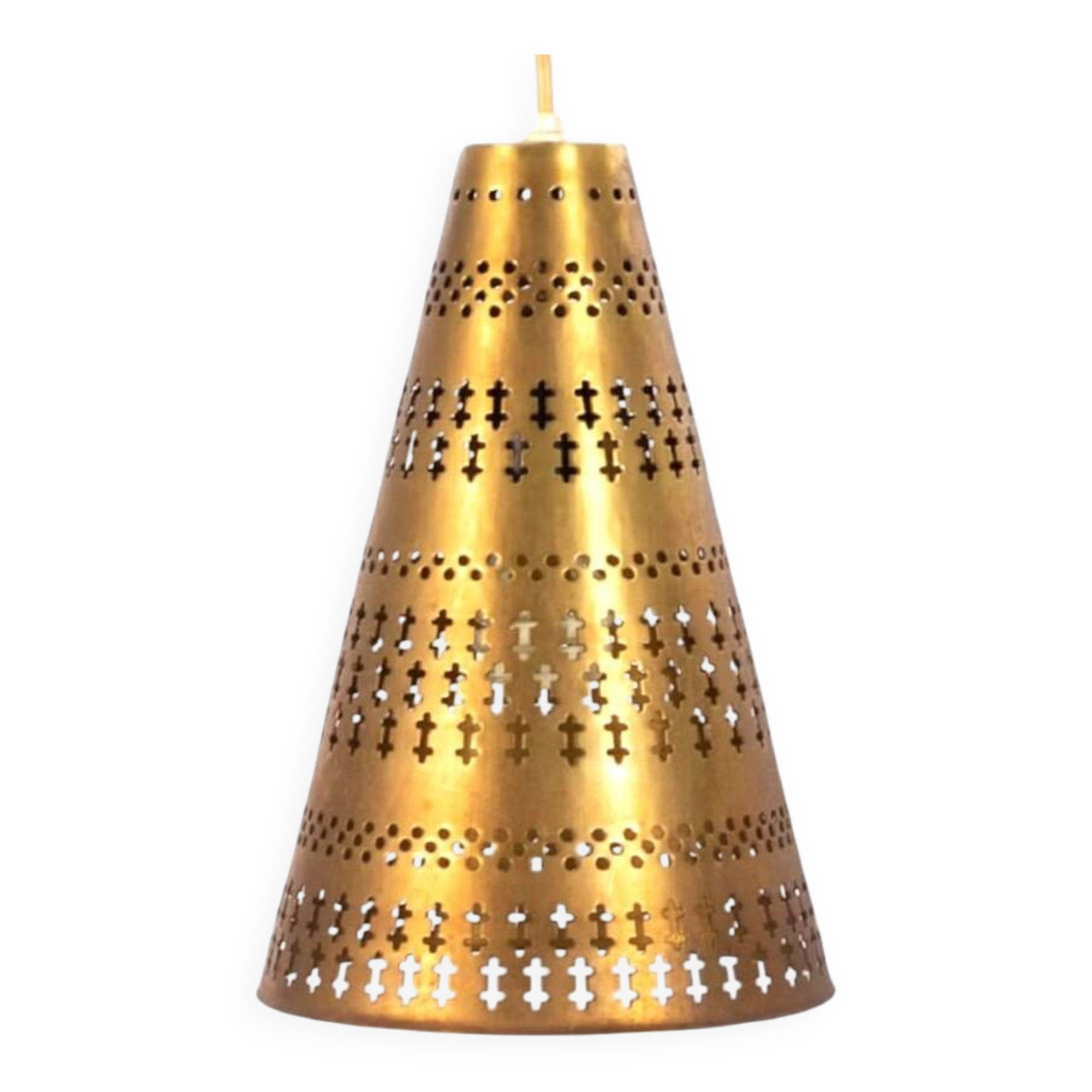 Hans Bergström brass ceiling light, conical shape Ateljé Lyktan 1950s