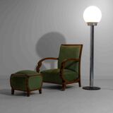 Chrome floor lamp with large opaline globe, Italy 1970s