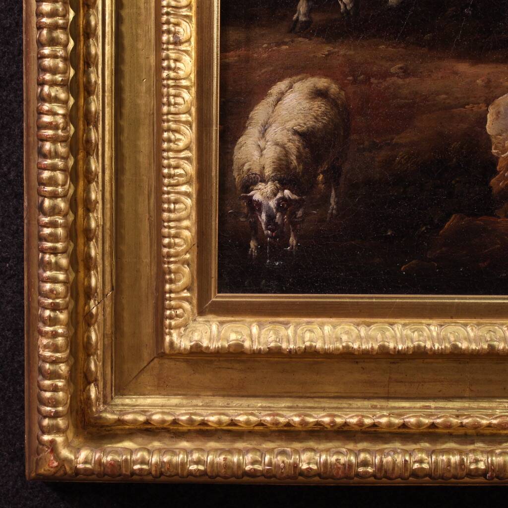 Great 18th century painting, pastoral scene with classical ruins