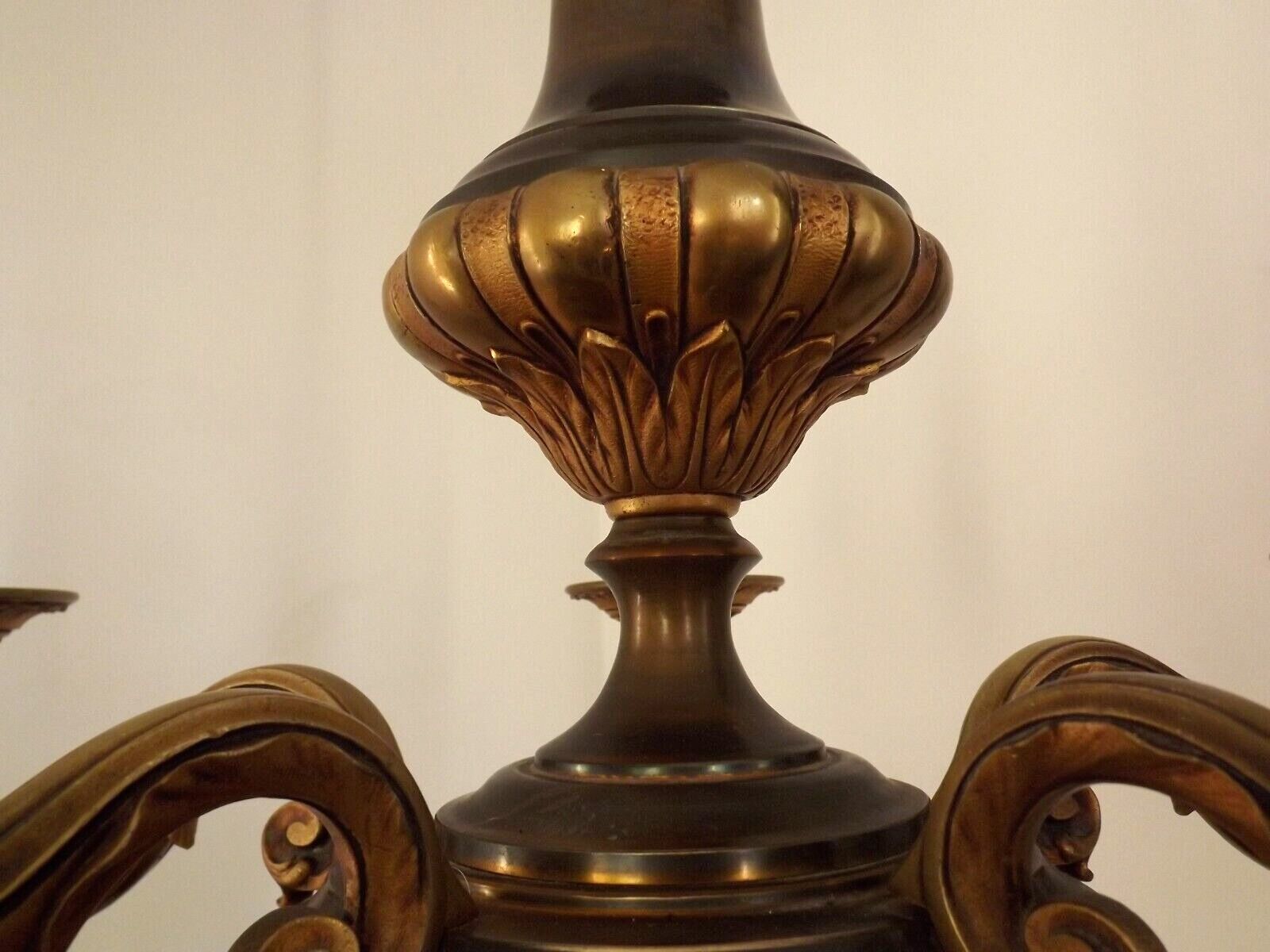 French Vintage Heavy Bronze/Brass 5 Light Empire Style Chandelier 3990