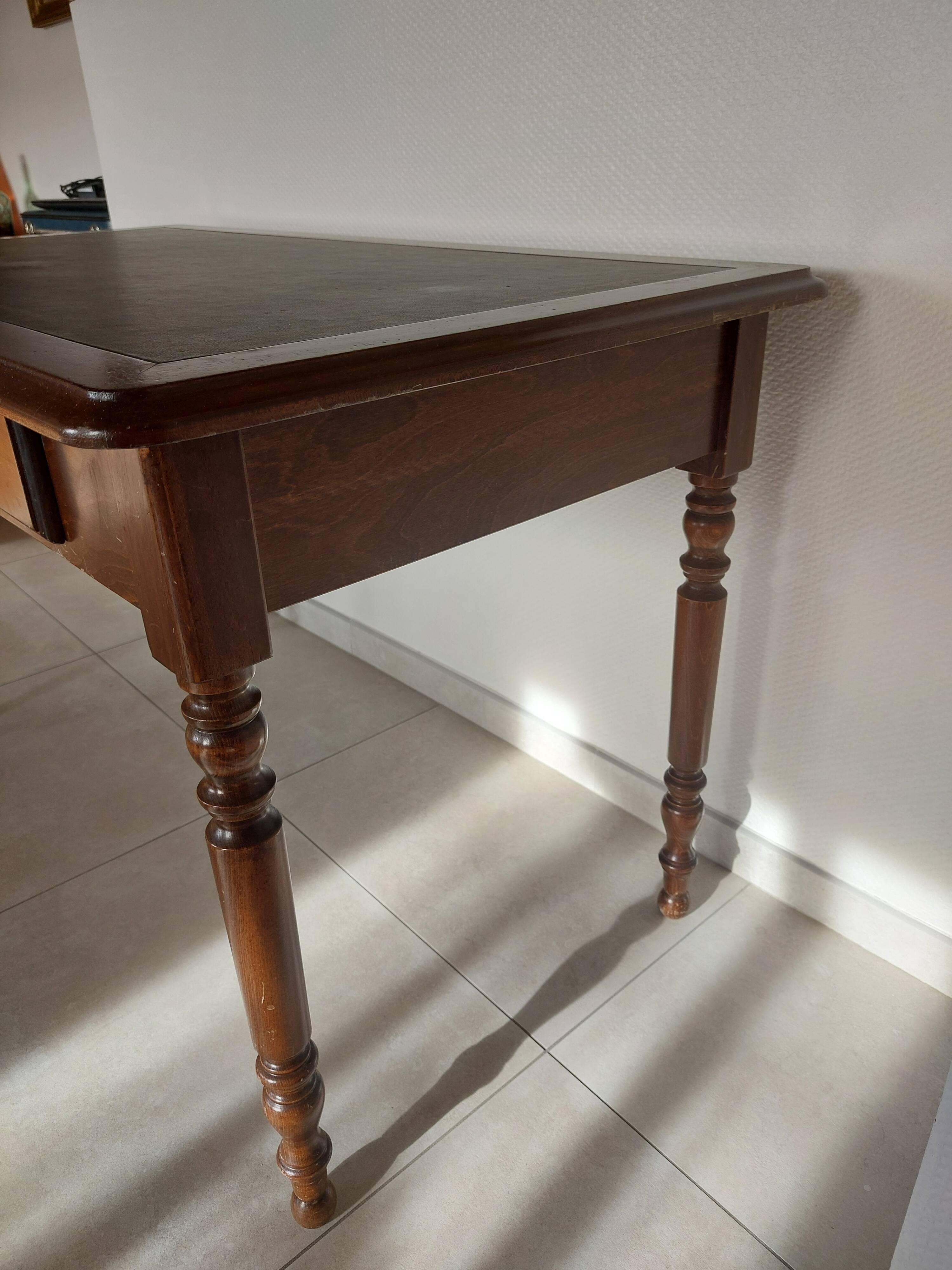wooden desk, green leather top