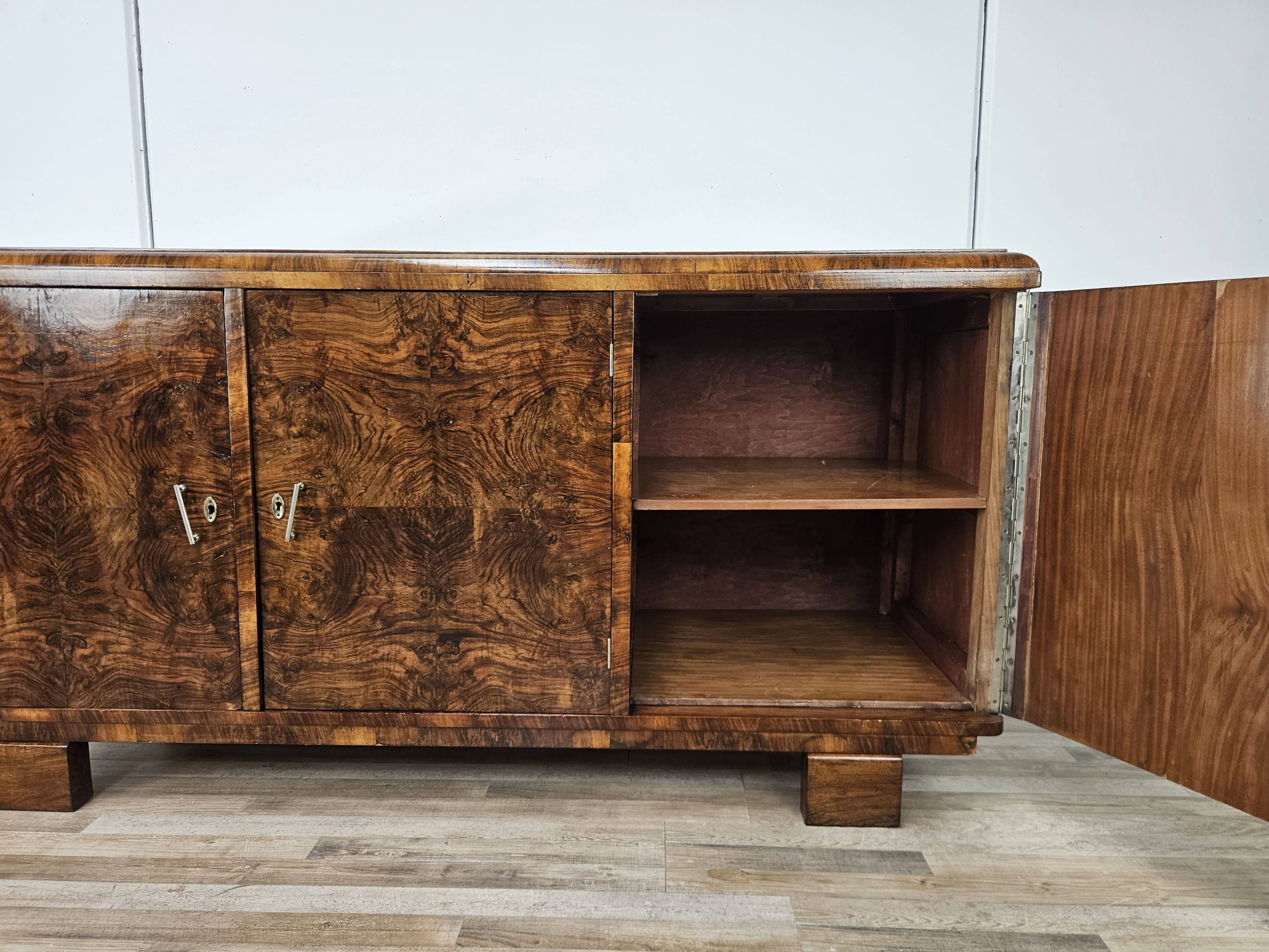 1940s Art Deco walnut sideboard with three doors