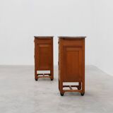 Rare pair of Art Nouveau nightstands with copper plaquette by Geo Verbanck,