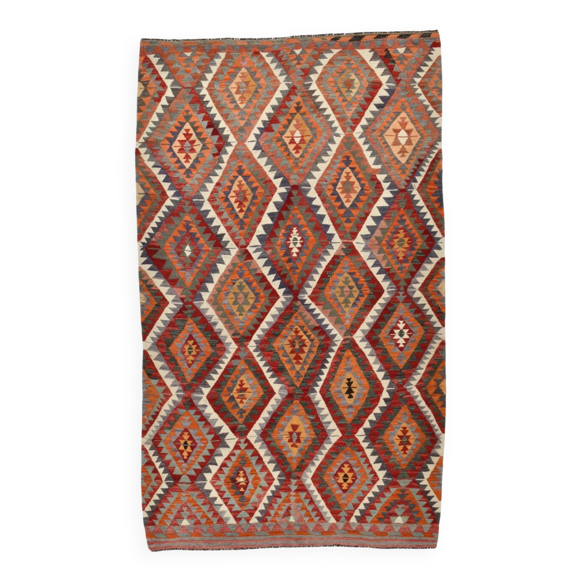 Wine Red & Green Geometric Kilim Rug, 155x268Cm