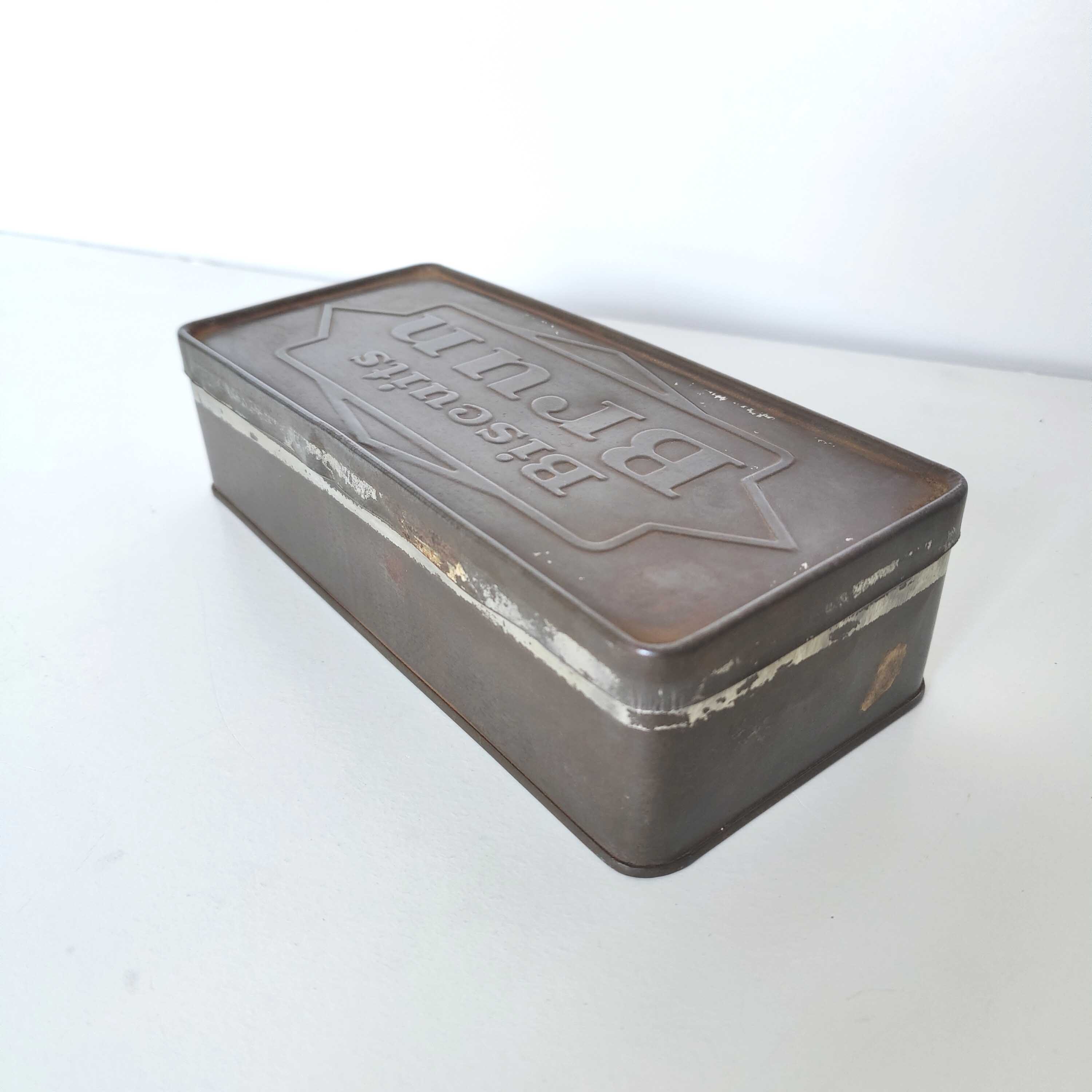 Old brown biscuit metal box