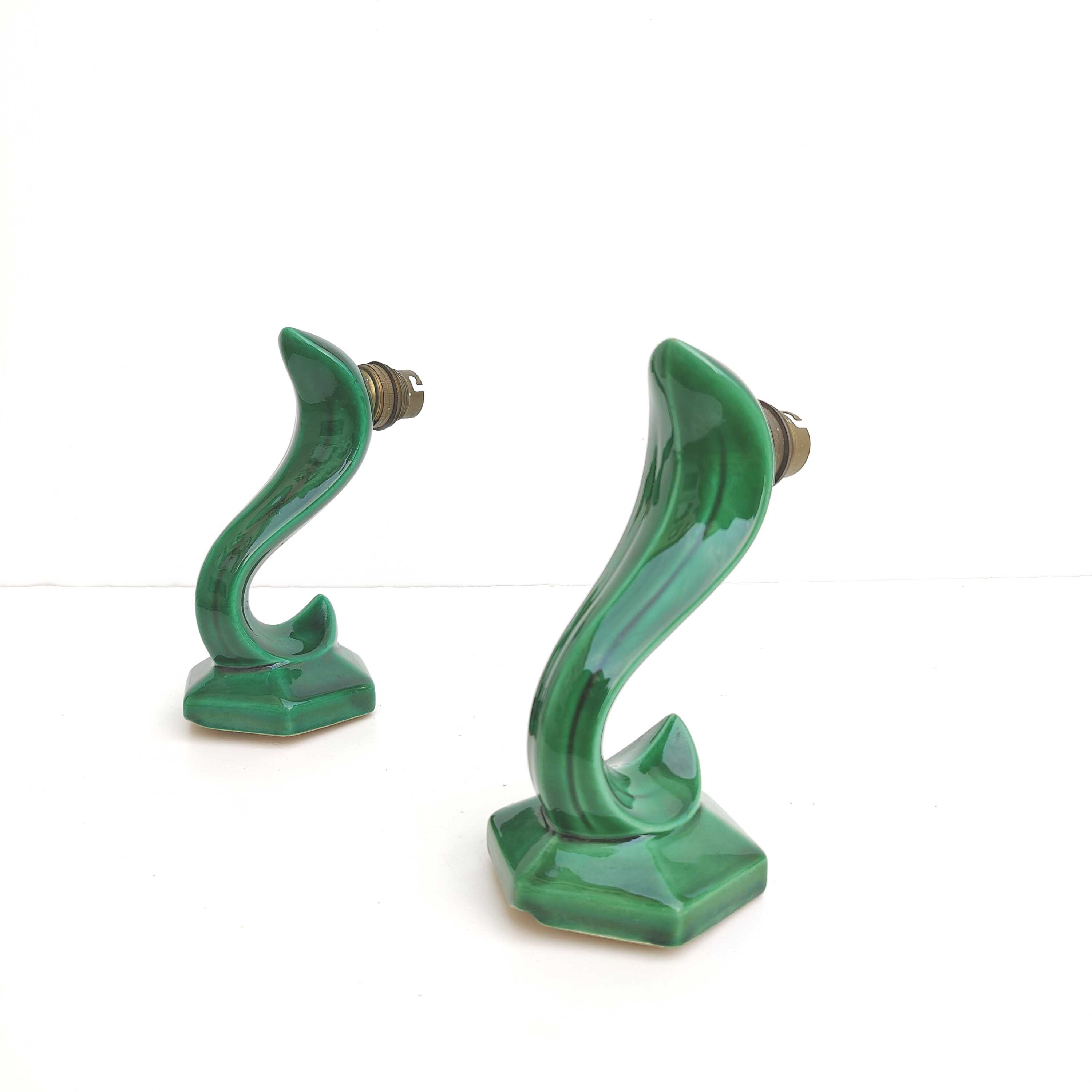 Art deco wall lamps in green ceramic