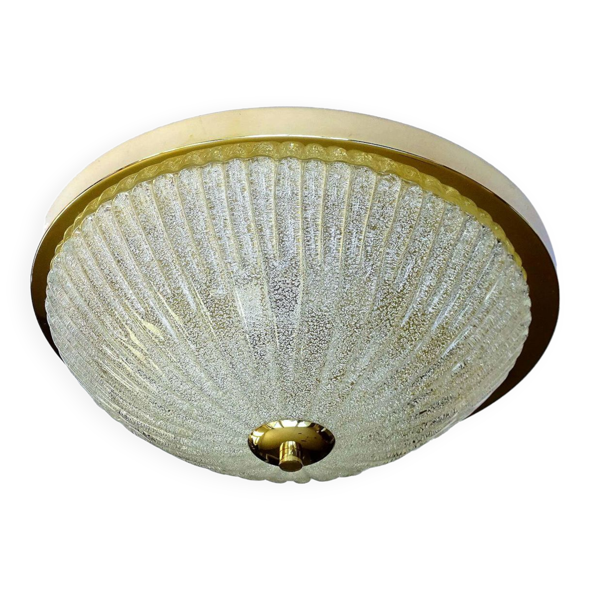 Large vintage ceiling lamp, glass and brass 60s