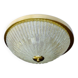 Large vintage ceiling lamp, glass and brass 60s
