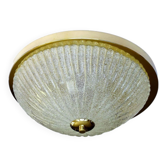 Large vintage ceiling lamp, glass and brass 60s