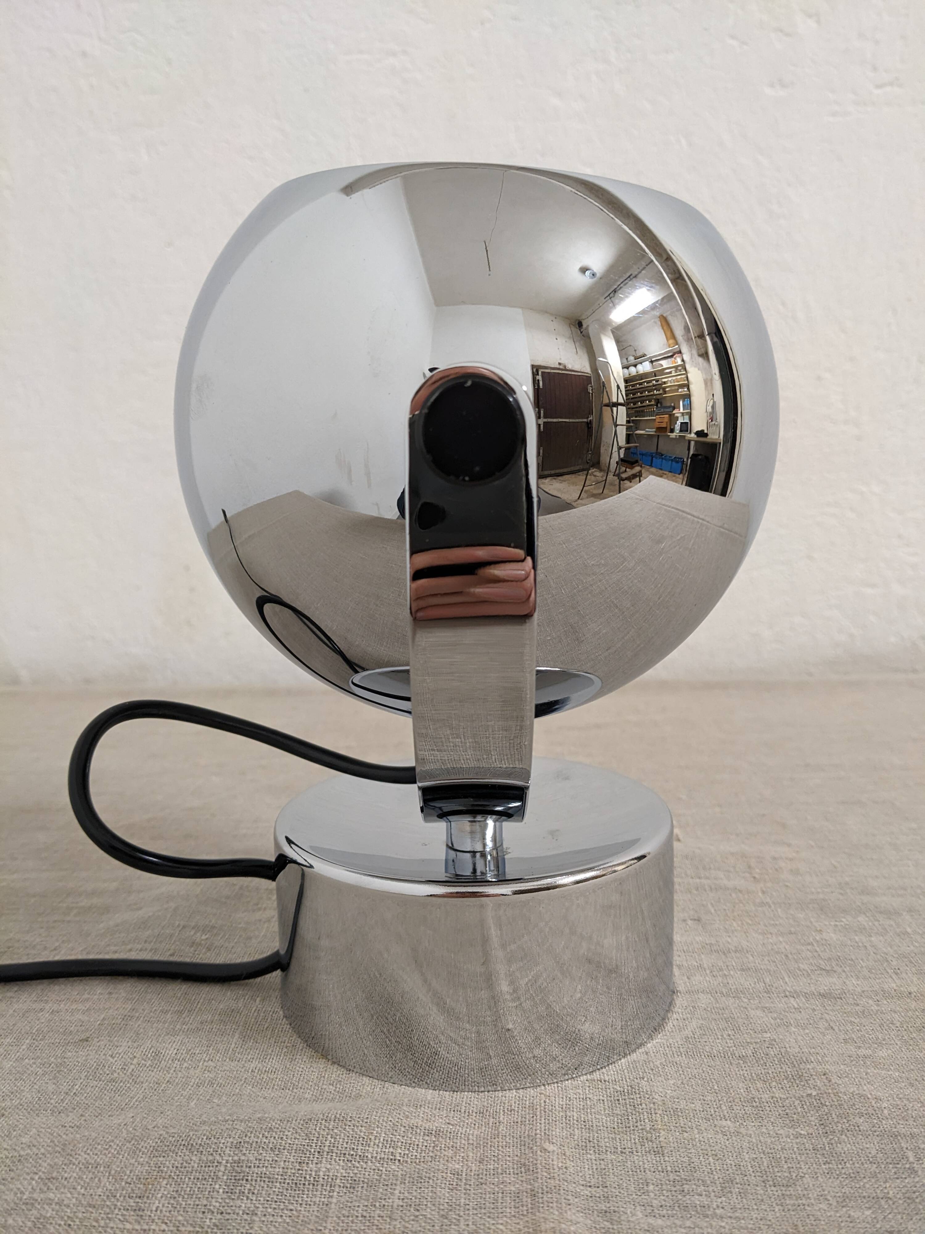 Eye ball lamp or wall light, chrome, space age, France circa 1970.