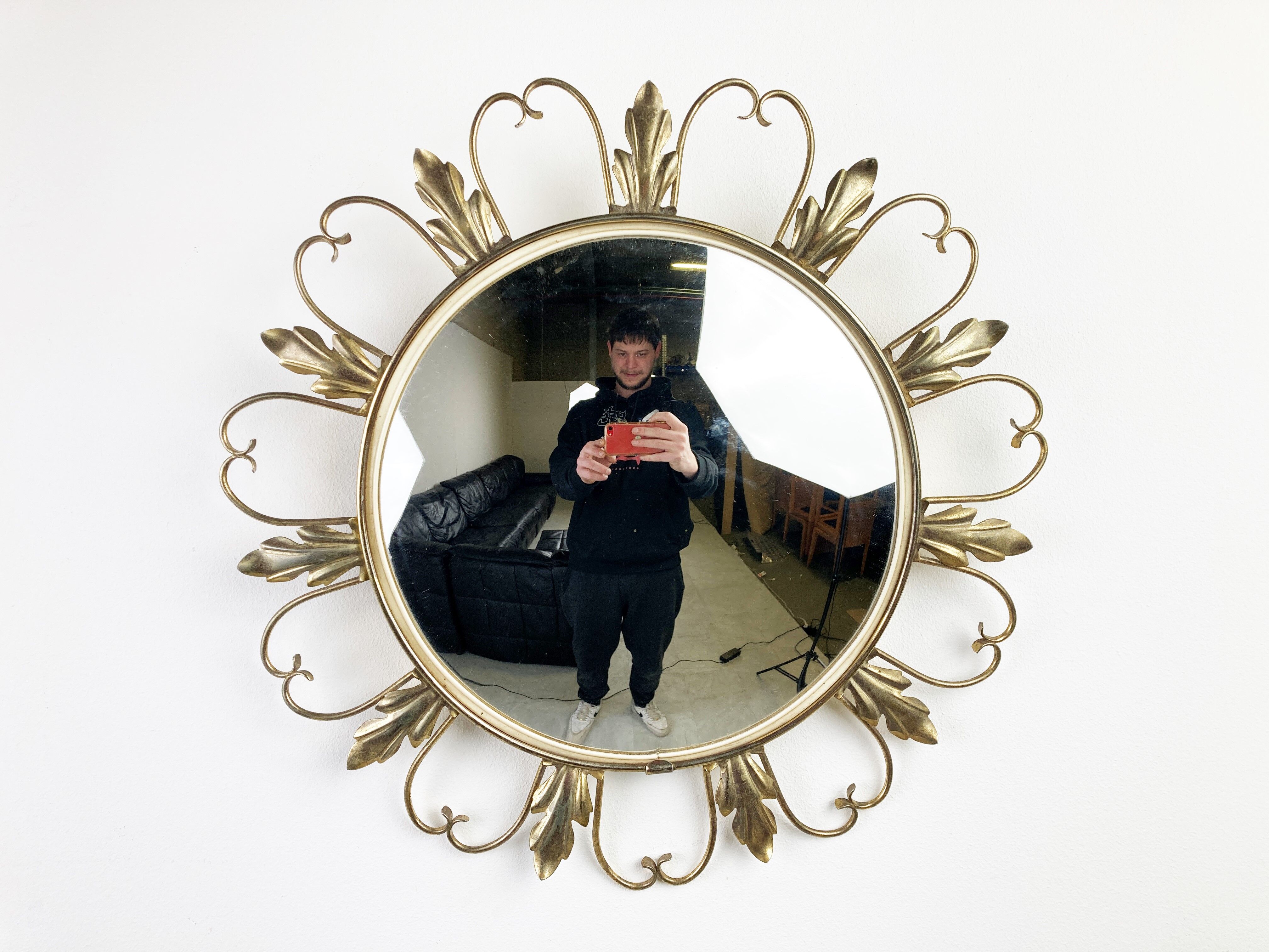 Vintage brass sunburst mirror 46cm