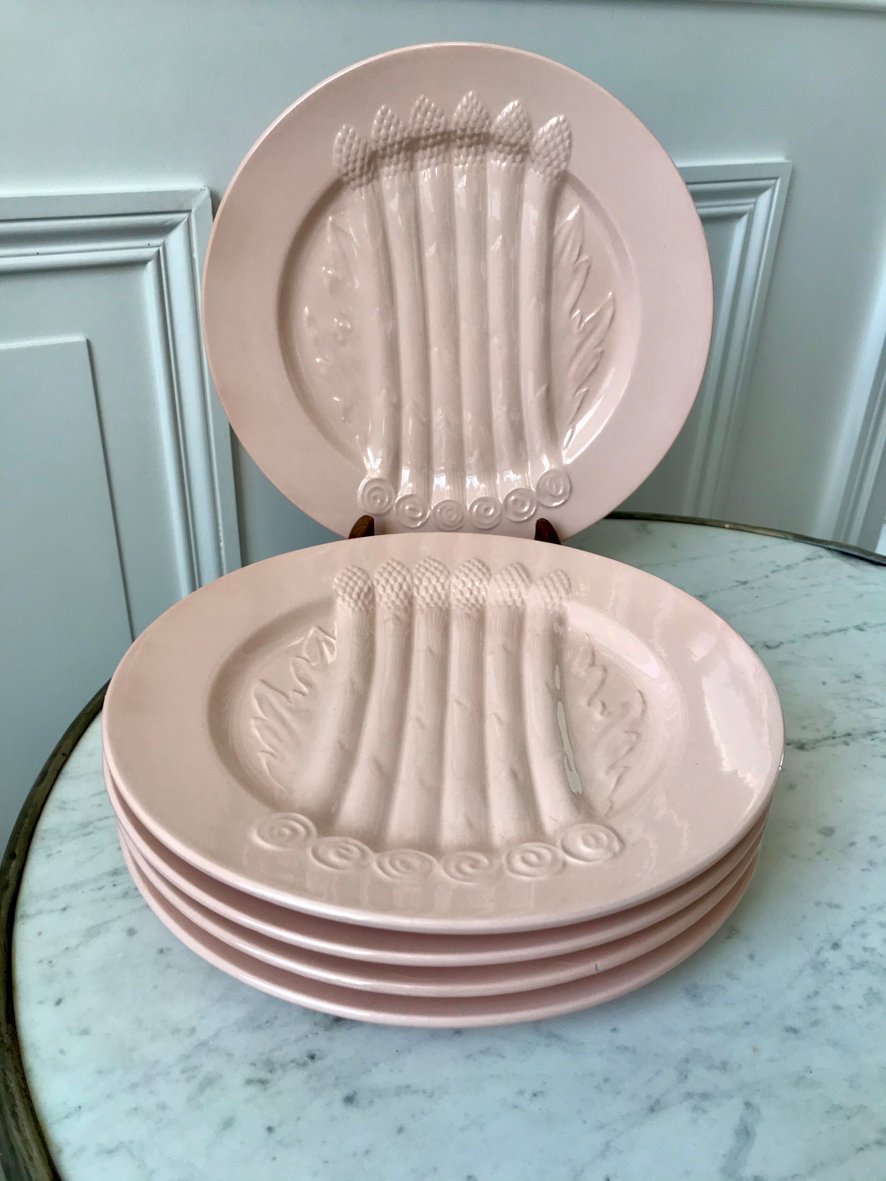 Set of 5 villeroy & boch pink asparagus plates in 50-60s