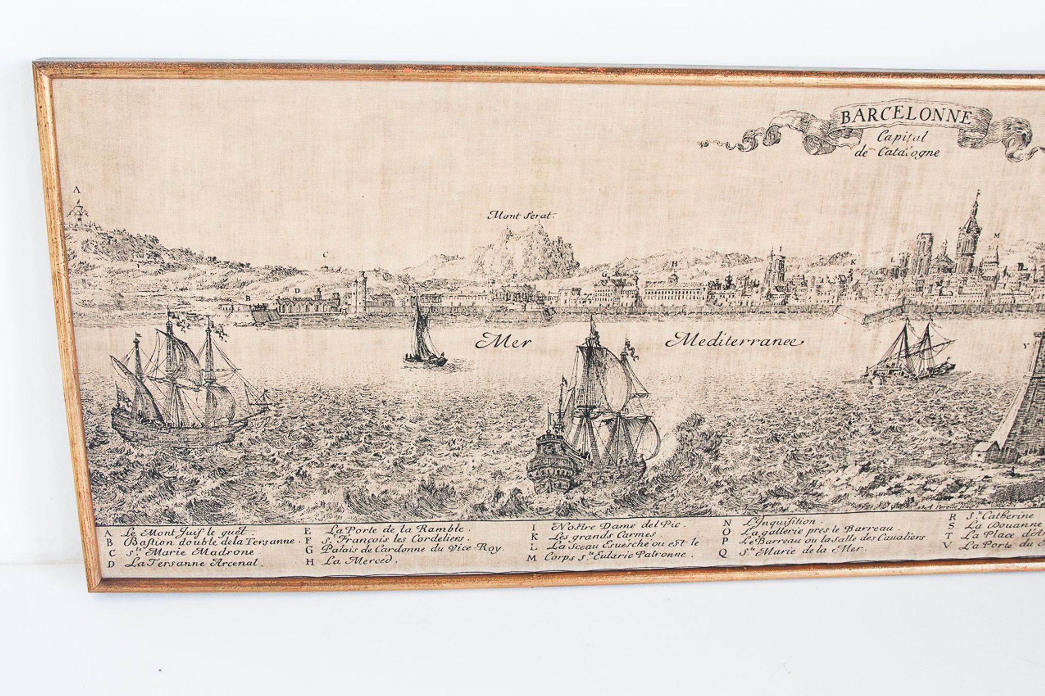 Serigraphy on canvas of Barcelona vintage reproduction of an engraving of the eighteenth century