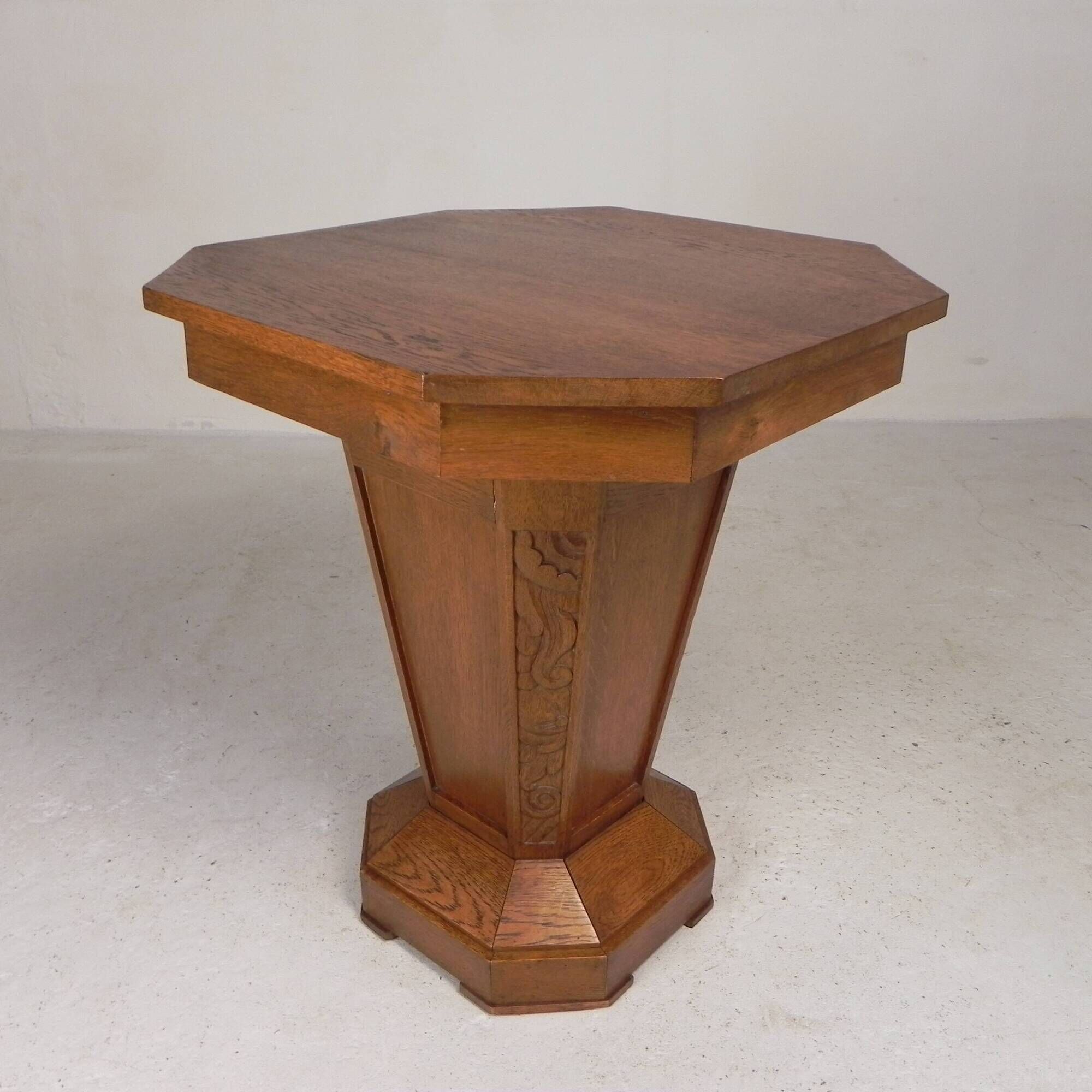 Table d'appoint octogonale Art Déco, chêne, années 1930