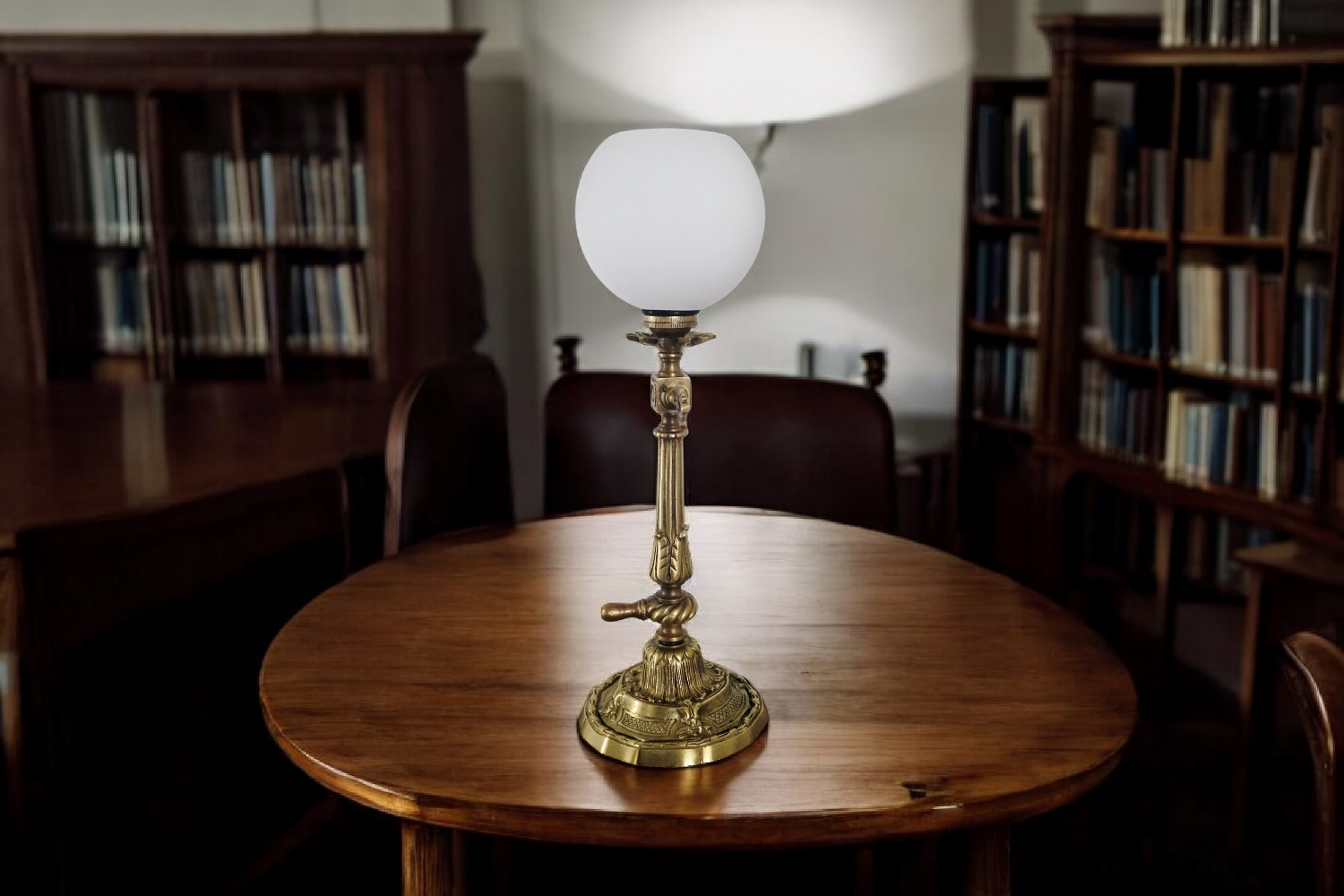 Lampe de table ancienne style Napoléon III en bronze ciselé et globe