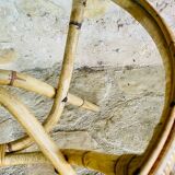 Round bamboo and rattan coffee table with glass top, circa 1960s