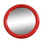 Red round mirror