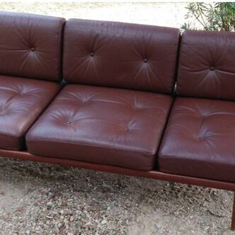 Vintage Danish Scandinavian sofa in leather and teak midcentury, from the 60s, 70s