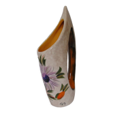 Vase ceramique a anse annees 70 signe tess decor tournesol