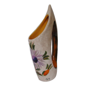 Ceramic vase with handle years 70 sign tess decor sunflower