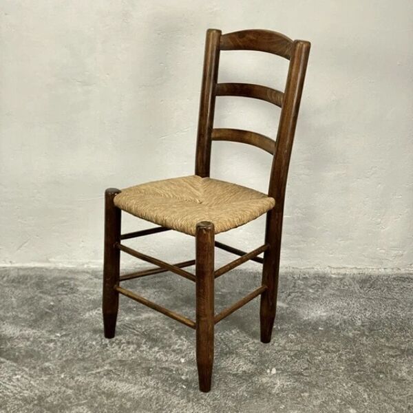 Chaise Vintage en bois massif et paille