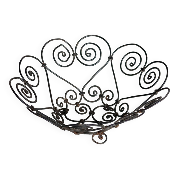 Corbeille vintage en métal noir à volutes – Saladier décoratif en fil de fe