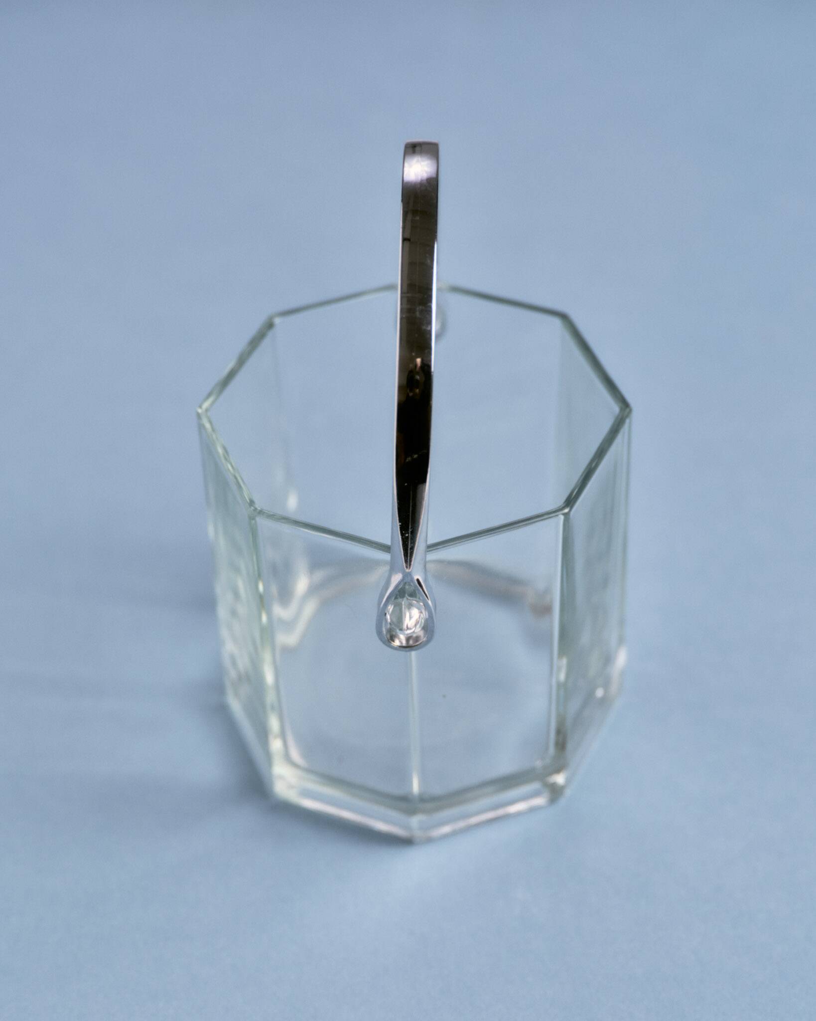 Glass ice bucket with metal handle, 1970s