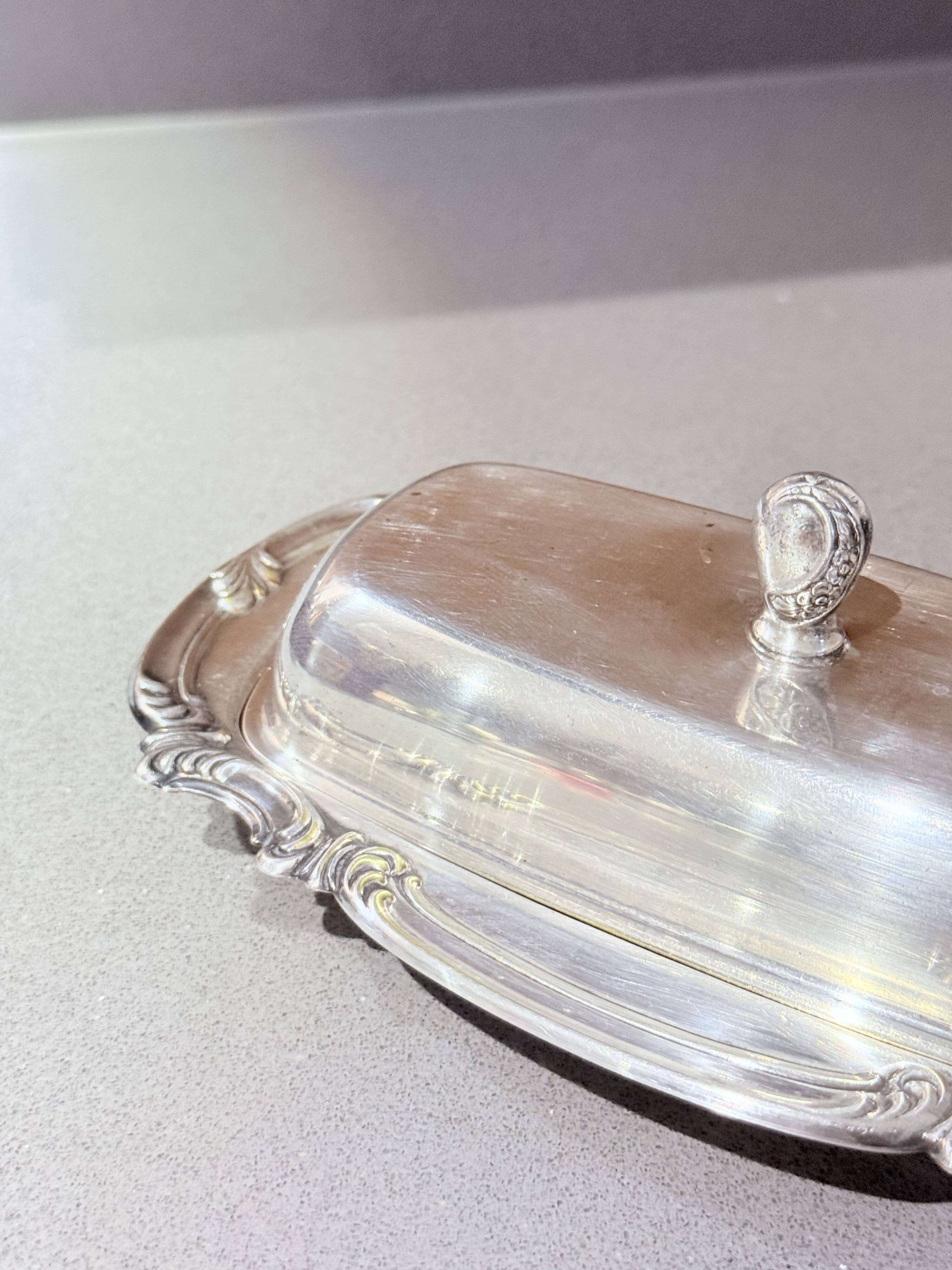 Antique Silver Butter Dish With Crystal Liner & Spoon, Elegant Vintage Tableware