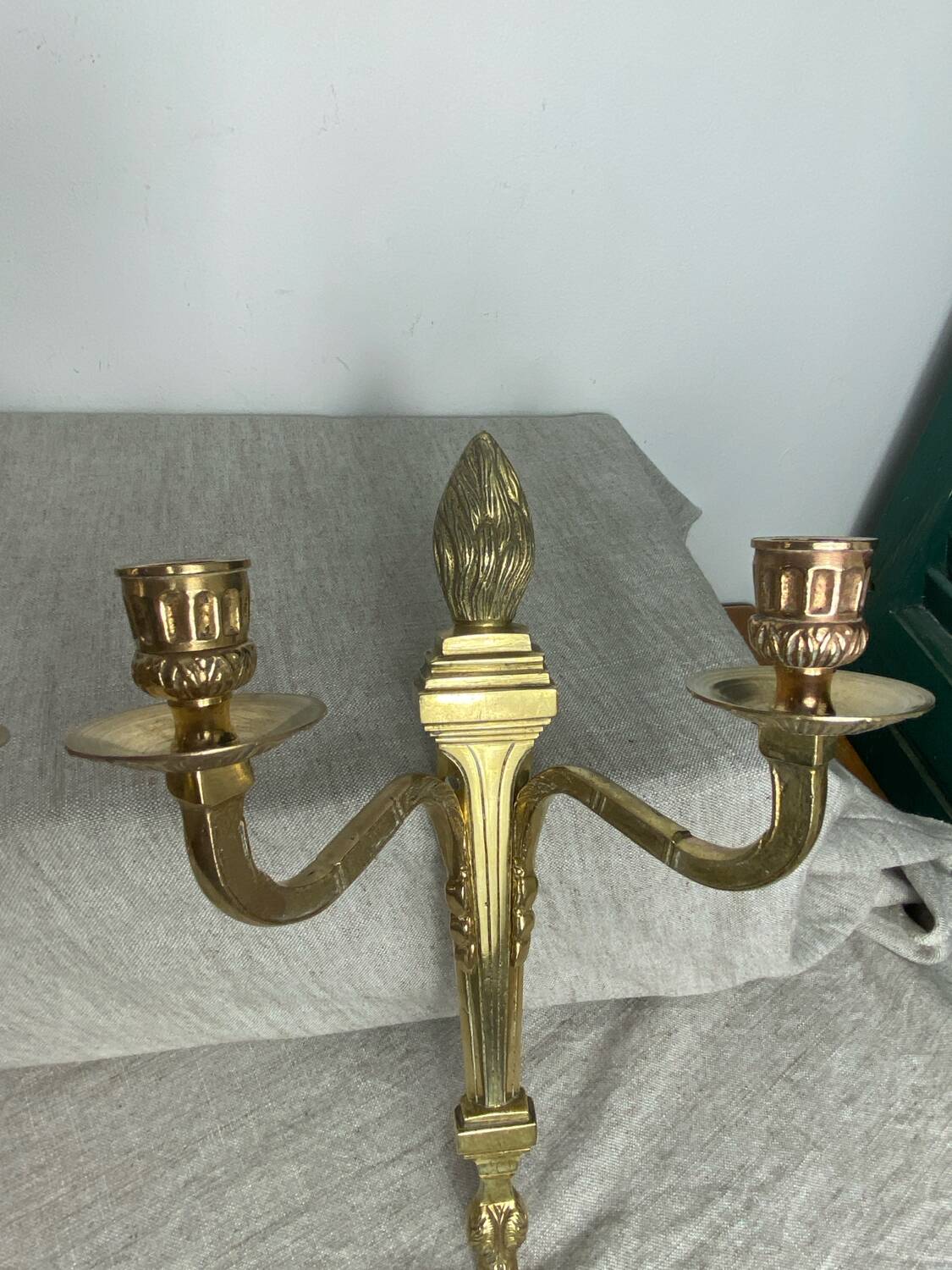 Two Empire style bronze wall candlesticks