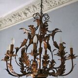 Large mid century gilt tole 8-light chandelier by hans Kögl, 1960s