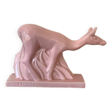 Pink doe sculpture geo conde saint clement earthenware france 1930 art deco