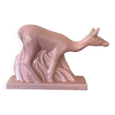 Pink doe sculpture geo conde saint clement earthenware france 1930 art deco