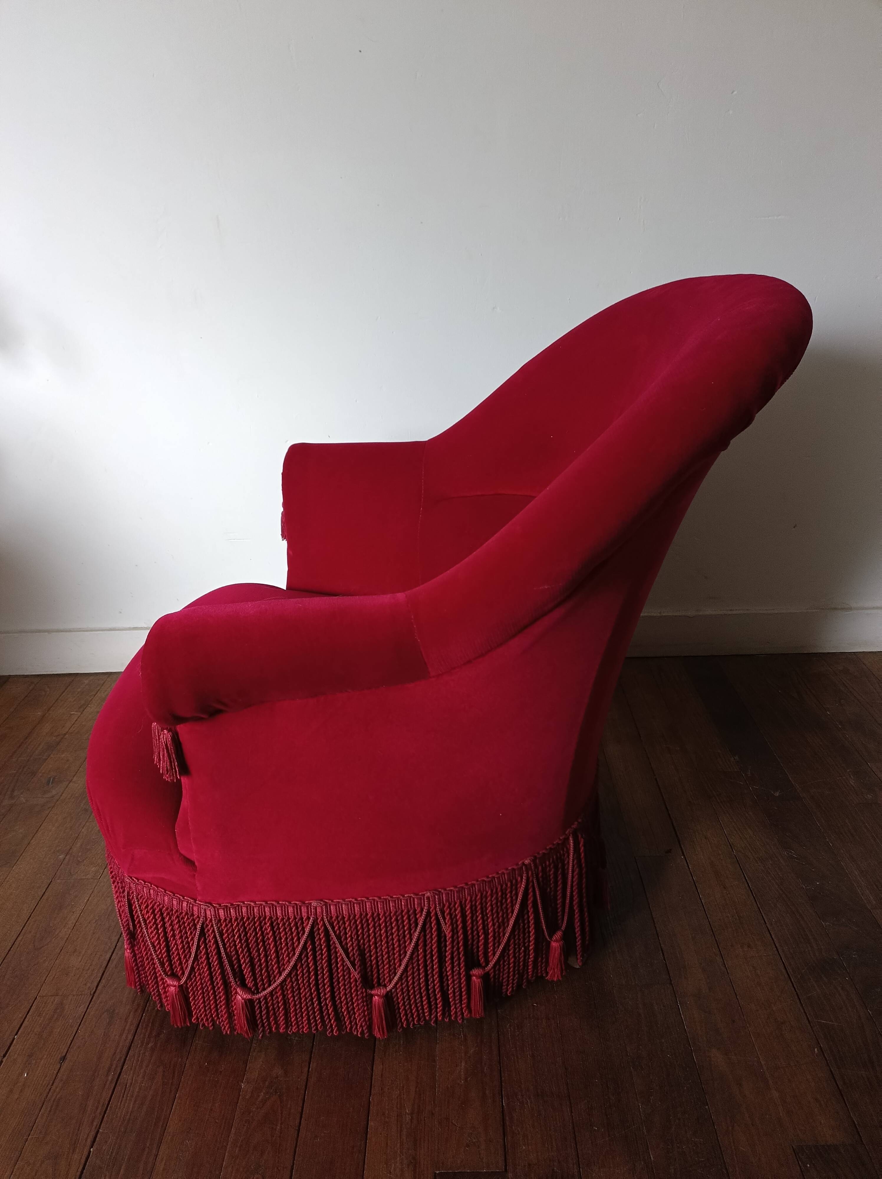 Lot de 2 fauteuils crapauds en velours rouge