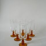 set of 6 vintage amber-footed champagne flutes 1970