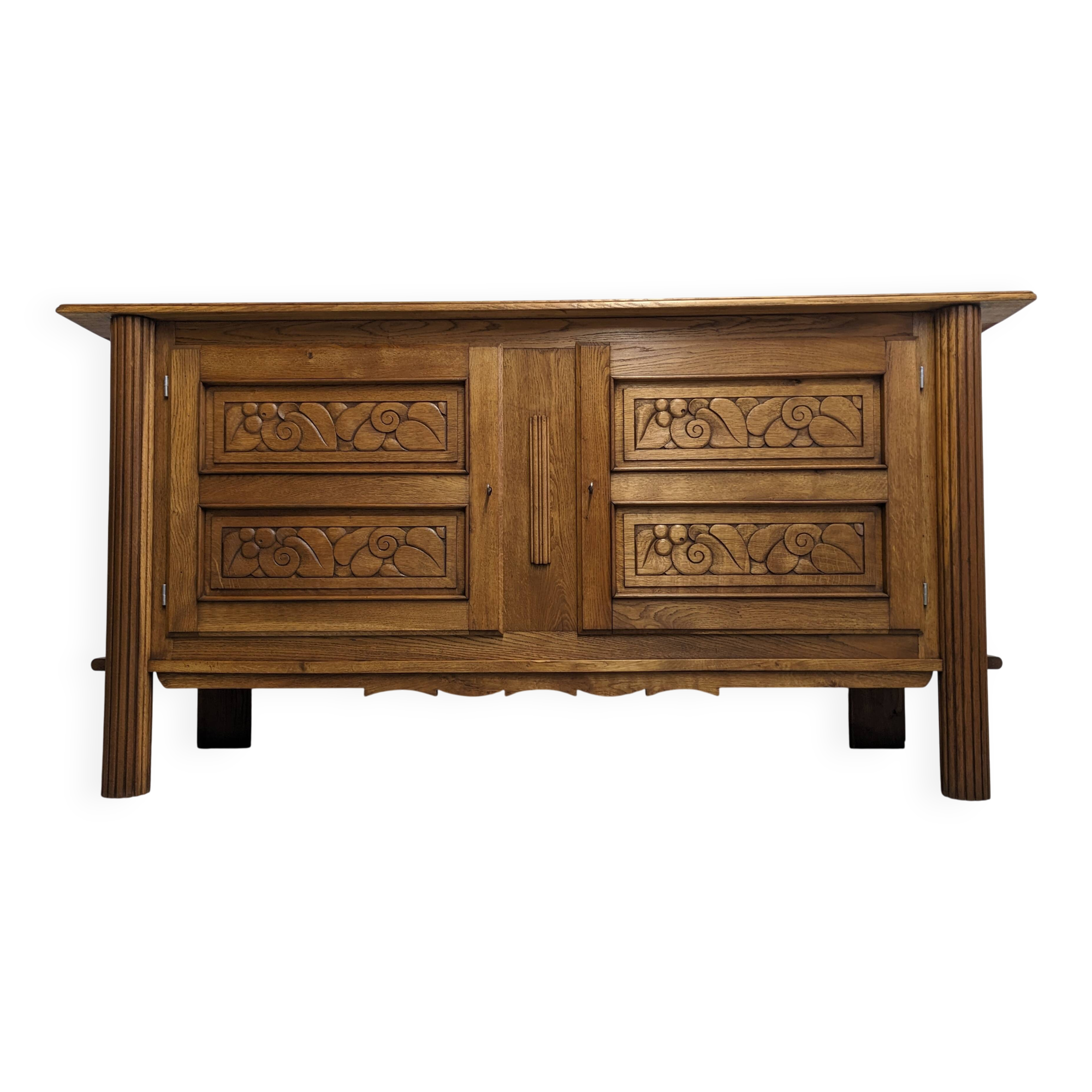 Brutalist oak sideboard attributed to Joseph Savina, France circa 1950.
