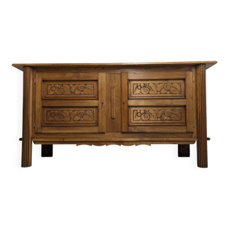 Brutalist oak sideboard attributed to Joseph Savina, France circa 1950.