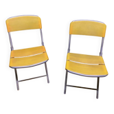 Yellow plastic and steel folding chairs, 1970s