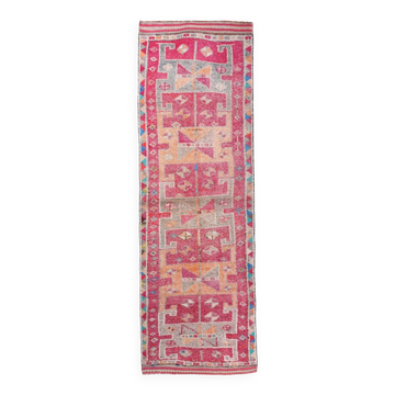 Tapis couloir vintage tribal rose framboise, tapis turc, 102x322 cm