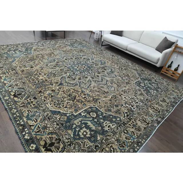 1970s Vintage Persian Handmade Wool Cotton Light Brown Area Rug 308x370