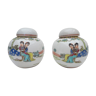 Duo de pots couverts  en porcelaine de chine avec décors