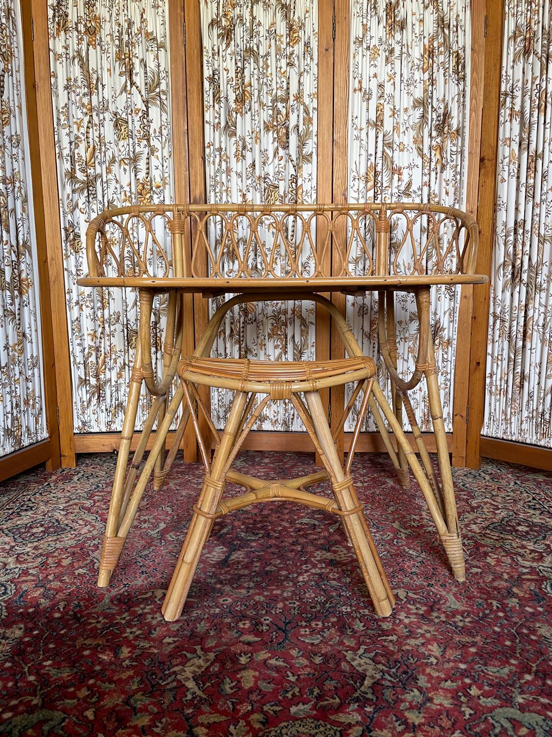 Bureau et tabouret en rotin, 1960